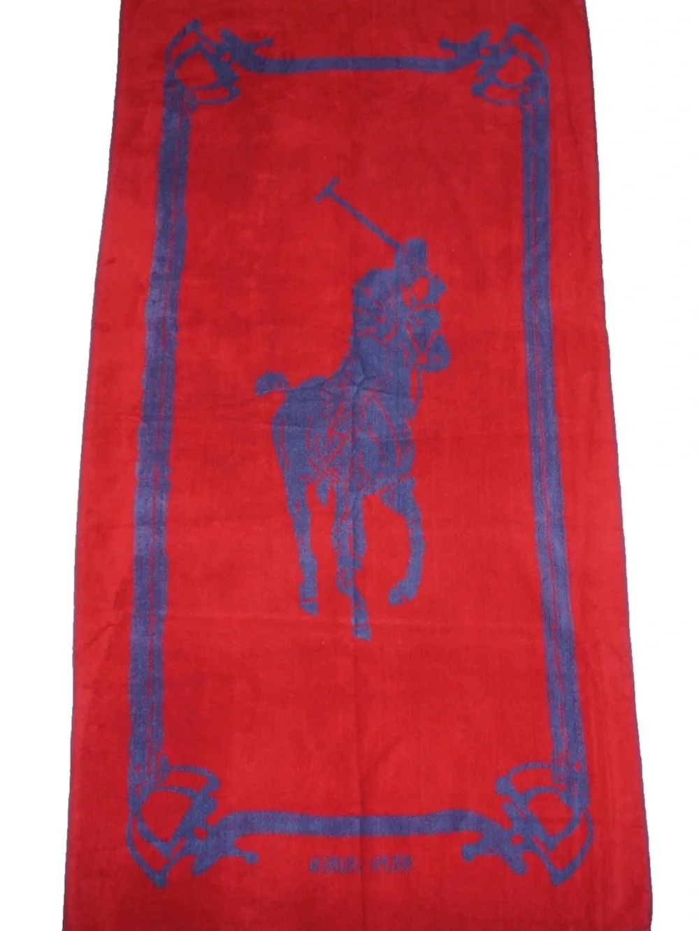 Vintage RALPH LAUREN Red & Blue 100% Cotton POLO LOGO Beach Towel USA 36 x 70